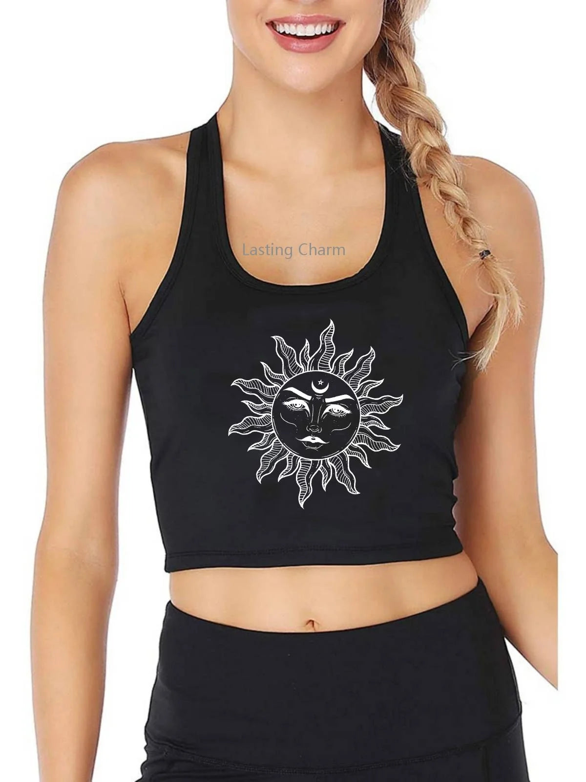 Vintage Bohemian Sun Design Breathable Slim Fit Tank Top Women's Customization Yoga Sports Training Crop Tops Summer Camisole